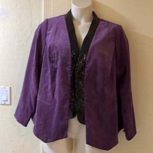 Mark of Style by Mark Zunino Jacket with Sequin Lapel /Plum, Size 1X. Faux suede